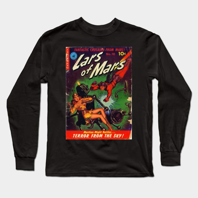 Martian Hero vs Evil Robot Comic Cover Long Sleeve T-Shirt by Weirdette